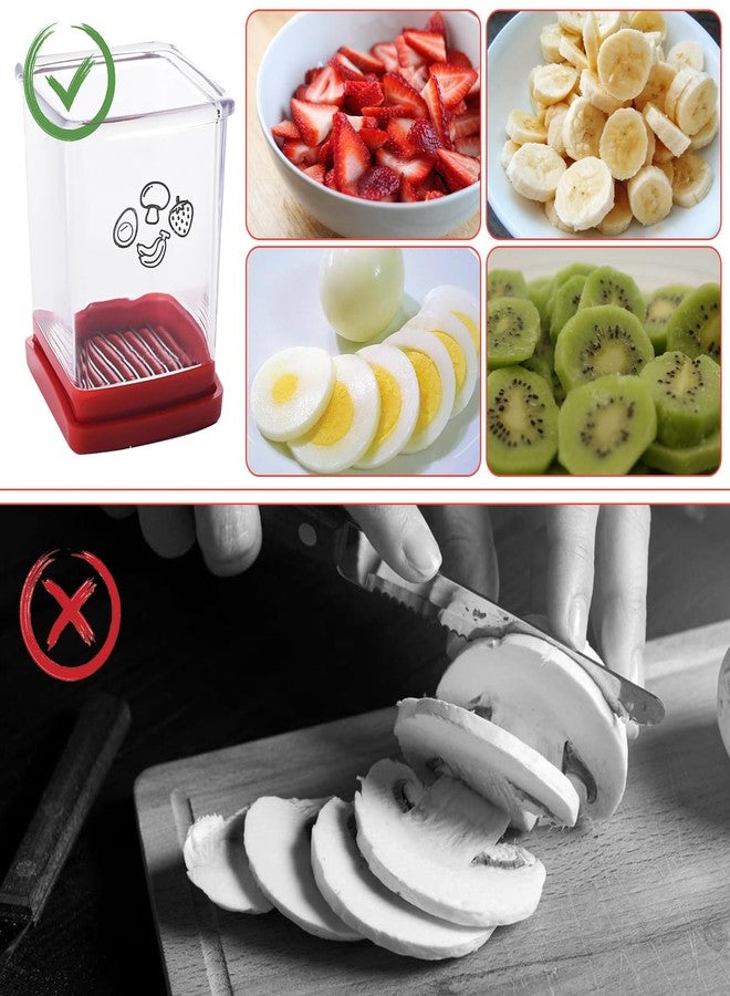 Wanheart 2-Pack Fruit & Egg Slicer Cup - Stainless Steel Dual Cup Cutter for Strawberry, Banana, Grape & Boiled Egg, Quick Food Prep Kitchen Gadget for Home Cooking (R - Image 4